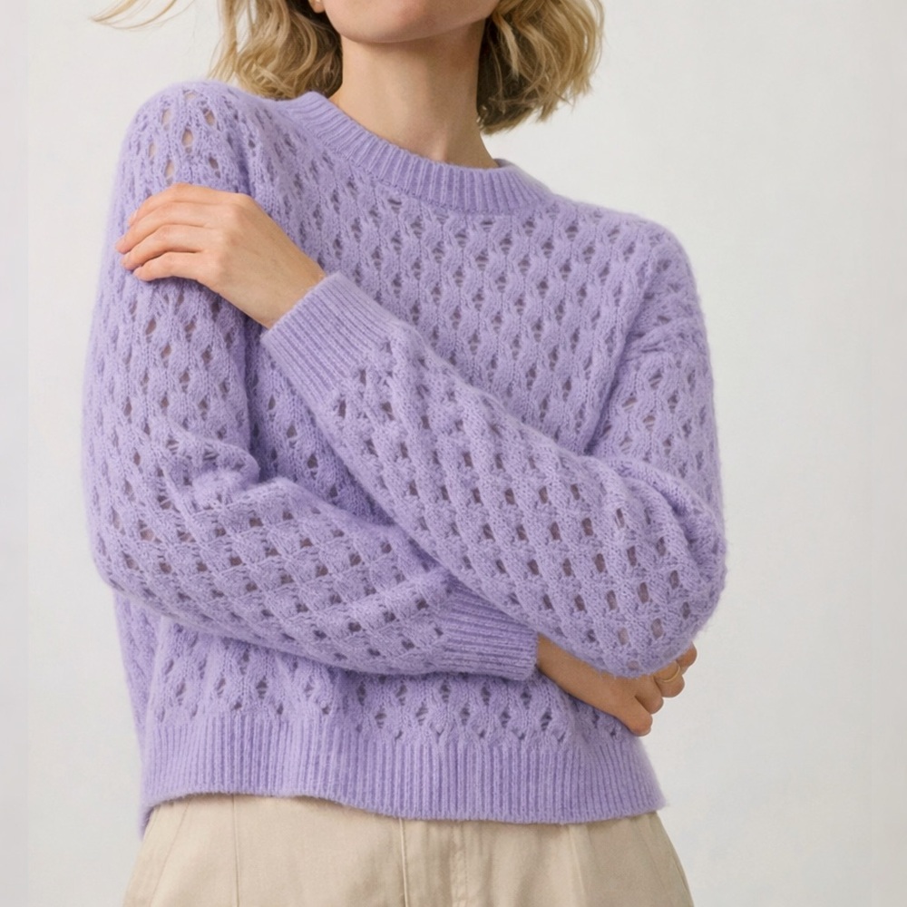 And Now This | Lavender Open Knit Sweater Size L | Cozy Textured Pullover